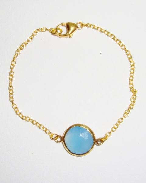 Billede af Armbånd med guldindfattet blå chalcedon