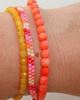 Sweet mango, delica armbånd, perler, beads, rød, pink, lyserød, gul, orange, topaz, gul topaz, halvædelsten,koral, 4 mm, 3 mm