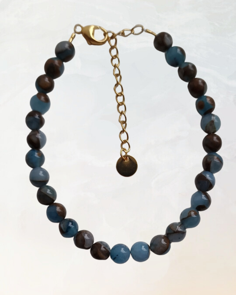 armbånd, kalcedon, blå, guld, brune nuancer, forgyldt sølv, smykker, accessories, 10 mm, glatslebet