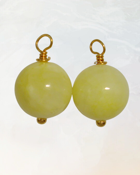 øreringe, forgyldt, design selv, 10 mm, jade, gul jade, halvædelsen, smykke, smykker, dansk design, håndlavet, håndlavede smykker,