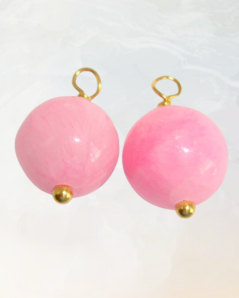 øreringe, forgyldt, design selv, 10 mm, glat pink jade, smykke, smykker, dansk design, håndlavet, håndlavede smykker