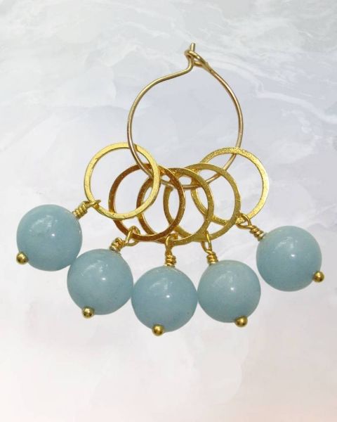 aquamarin, akvamarin, Maskemarkør, maskemarkører, strikkemarkører, 8 mm, ædelsten, halvædelsten, strikketøj, strikketilbehør, strikke tilbehør, strikkegrej, strikke grej, strikkegear, strikke gear